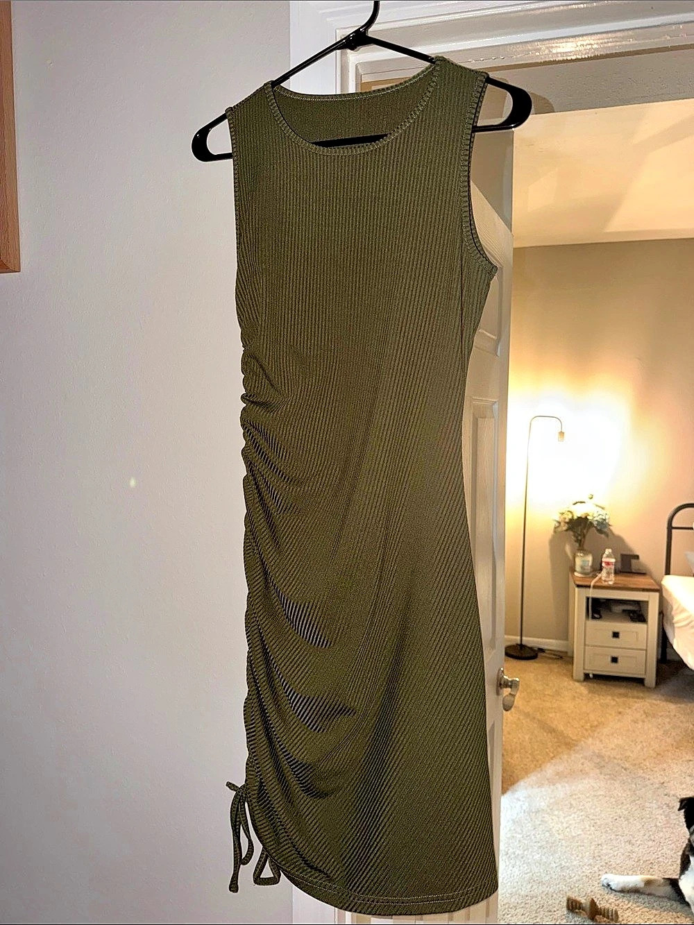 Olive Ruched Midi Dress Like New